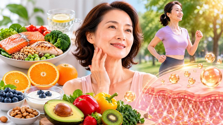 Dinh dưỡng giàu protein, vitamin C cùng vận động đều đặn là biện pháp quan trọng giúp hỗ trợ bảo vệ collagen sau mãn kinh