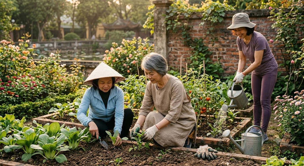 Làm vườn là hoạt động giúp phụ nữ trung niên thư giãn và duy trì vận động