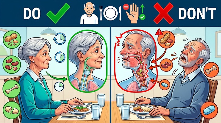 Người cao tuổi cần ngồi thẳng và ăn chậm để giảm nguy cơ sặc thức ăn