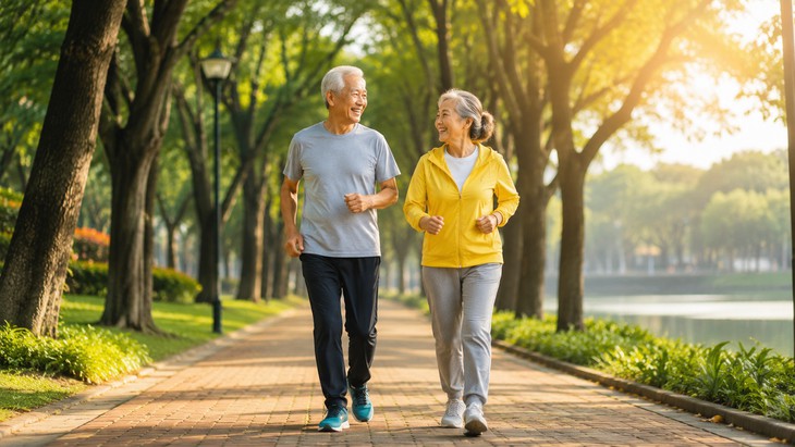 Người cao tuổi đi bộ và duy trì vận động thể lực phù hợp